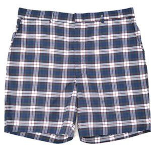 Vintage Activewear Plaid Lightweight Golf Shorts Retro Grandpa Blue White 36